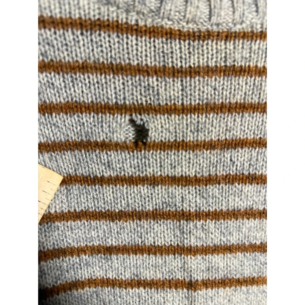 Vintage Herman Phillips Italy Striped Sweater Mens Grey Brown Knit Crew Nec FLAW